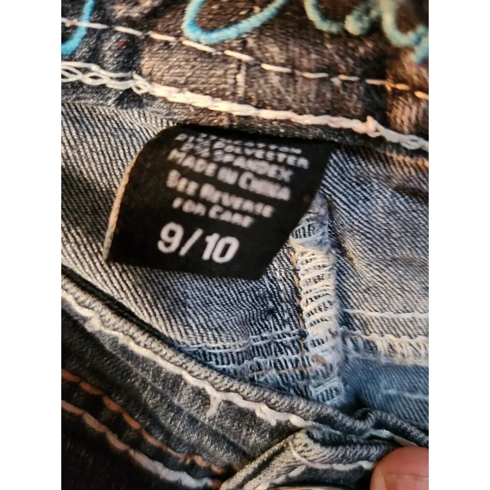 Amethyst Jeans Distressed Denim Shorts Juniors Size 9/10 Embellished Pocket